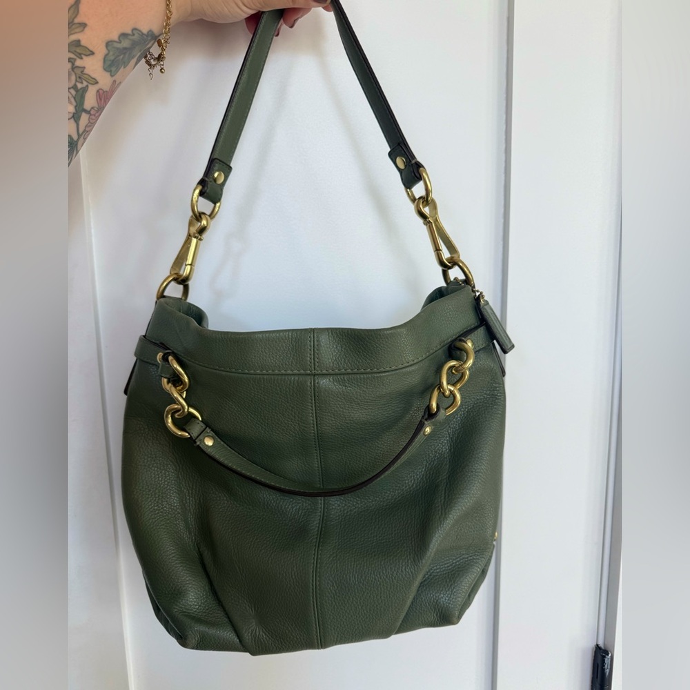 Coach Brooke Hobo purse, genuine pebbled leather, olive green